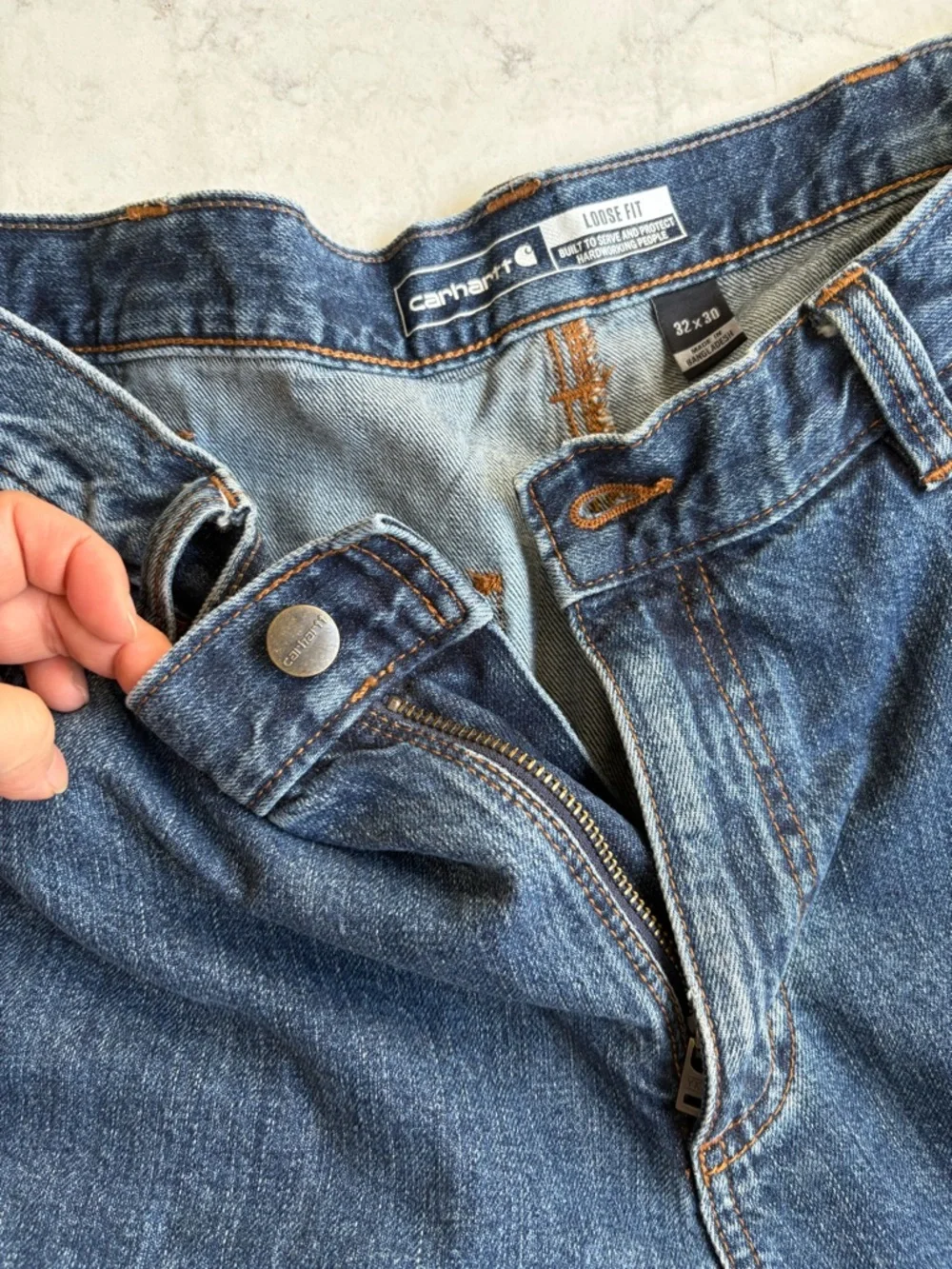 Carhartt Dark Blue Denim Carpenter Pants with Logo Patch 32x30